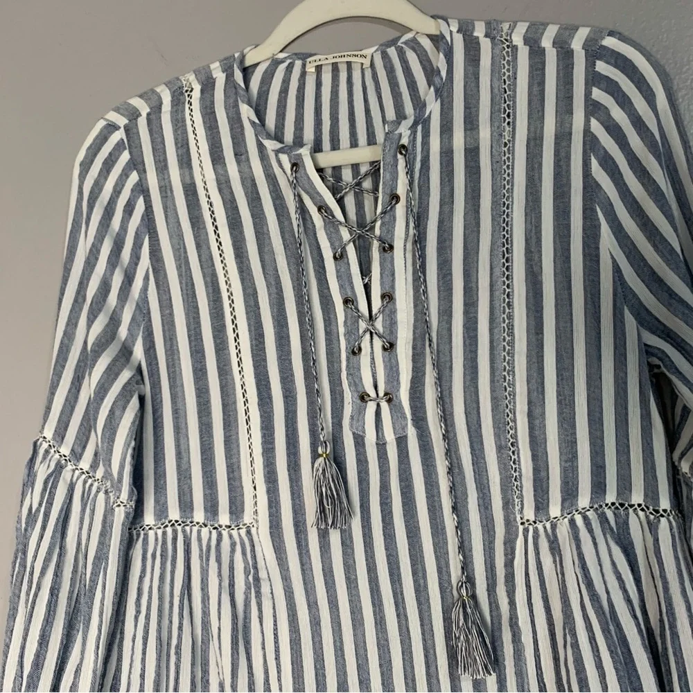 Ulla‎ Johnson Helena blue and white stripe boho dress. Size 4 - Picture 7 of 14